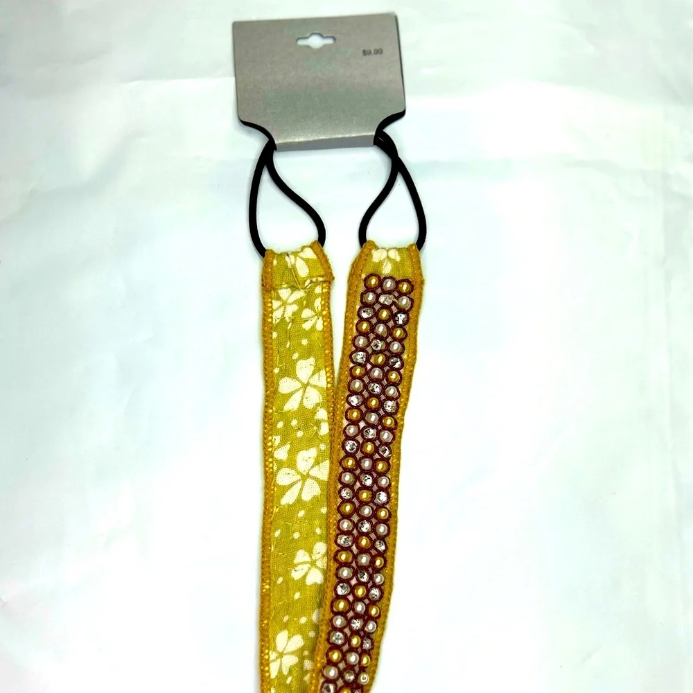 New in Package Headband Headpiece Pearl Gold Clear Jewel Stretchy Feminine